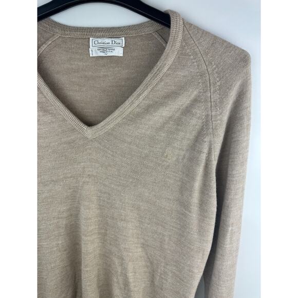 Vintage Christian Dior V-Neck Sweater Beige Tan Stretch LS Men's Size Large - Picture 3 of 7